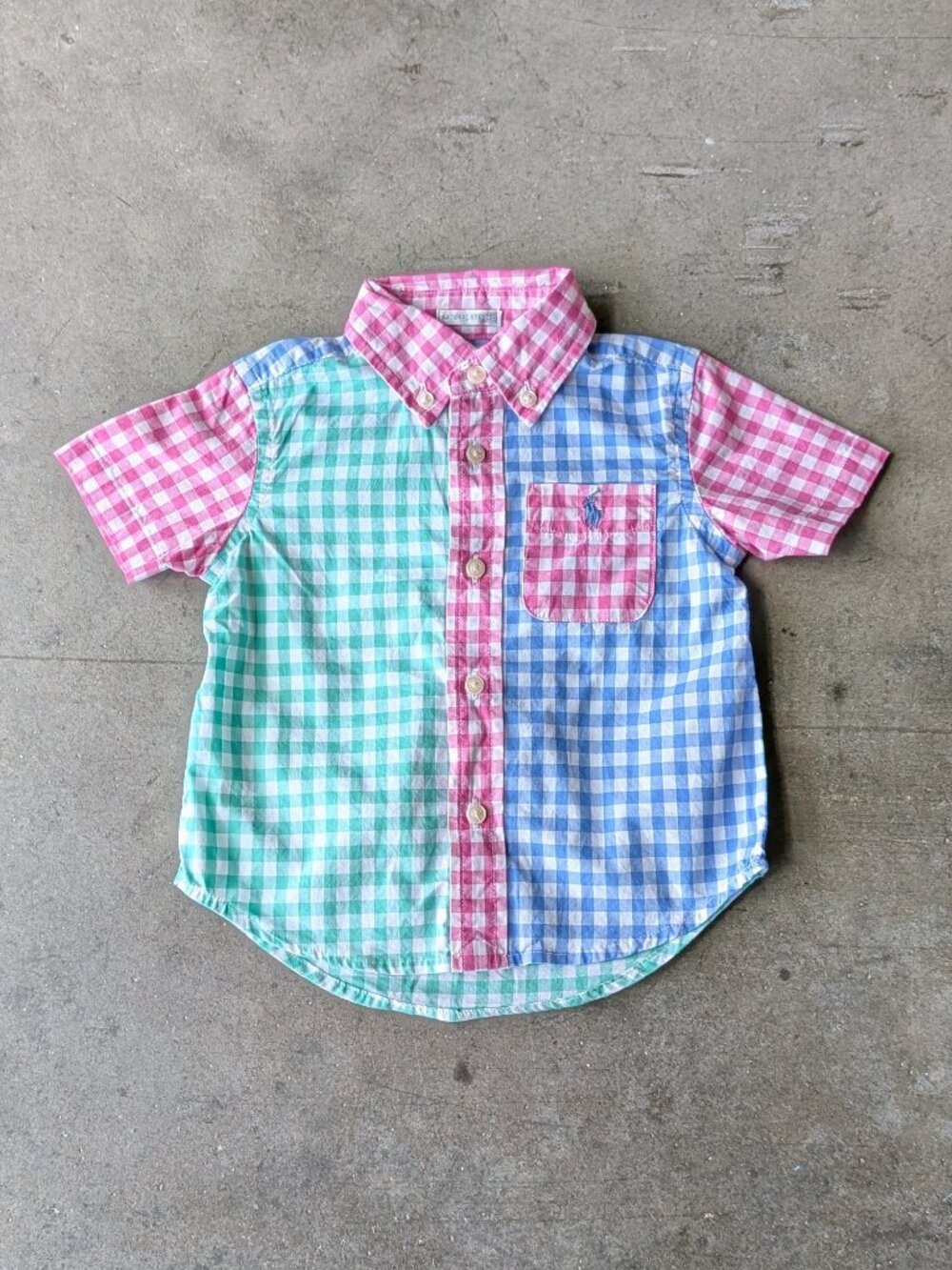 Ralph Lauren Poplin Blue Pink Green Gingham Plaid Button Down Shirt size 9M